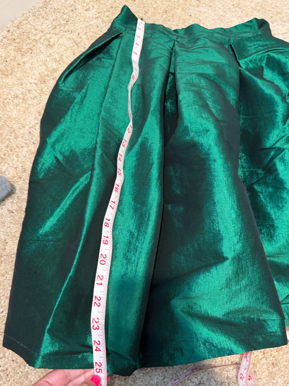Emerald Green Women's Full Pleated Taffeta Skirt - Picture 7 of 7